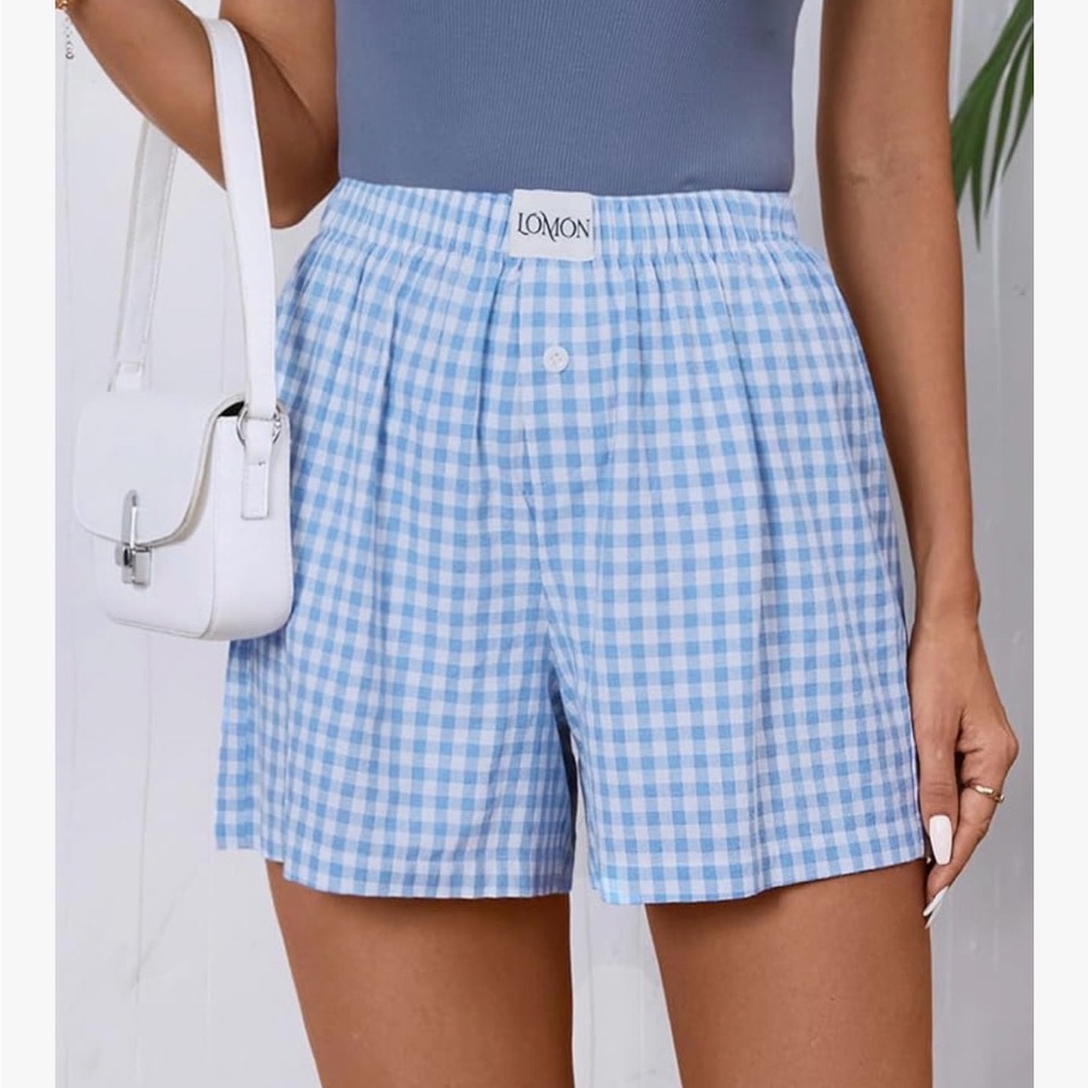 Blue gingham boxer shorts – size medium (Amazon, 100% cotton)
